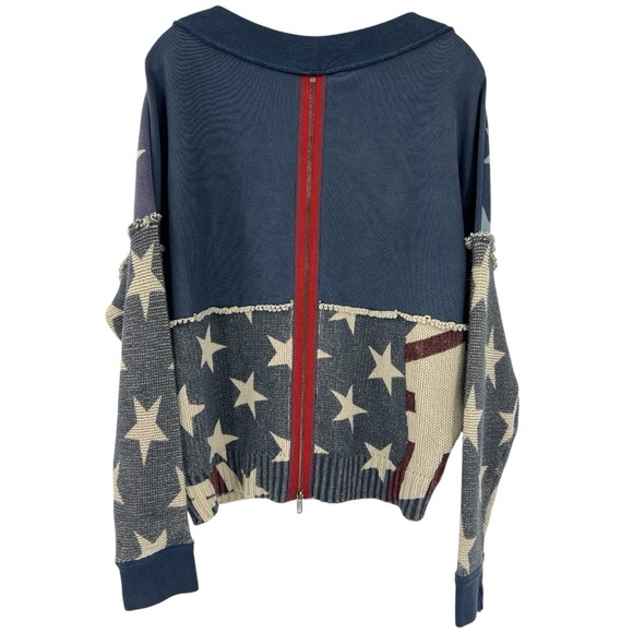 Free People Rare Stars Stripes Pullover 
oversized patriotic sweater Red ZipperS - Picture 4 of 10